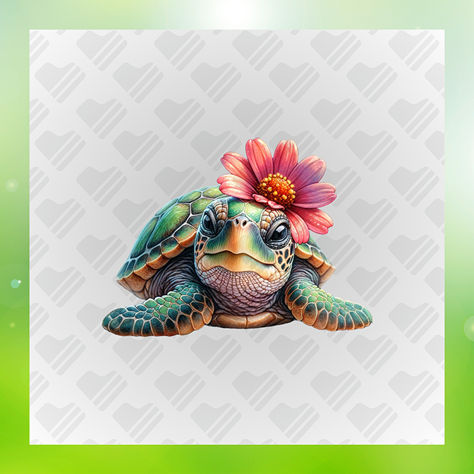 Turtle With FLower s Turtle Sticker